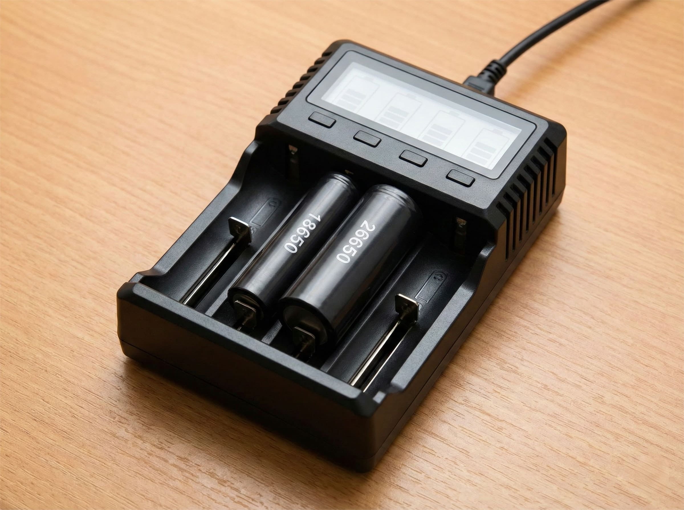 Charging 18650 and 26650 Batteries A universal intelligent battery charger with 18650 and 26650 cells in it