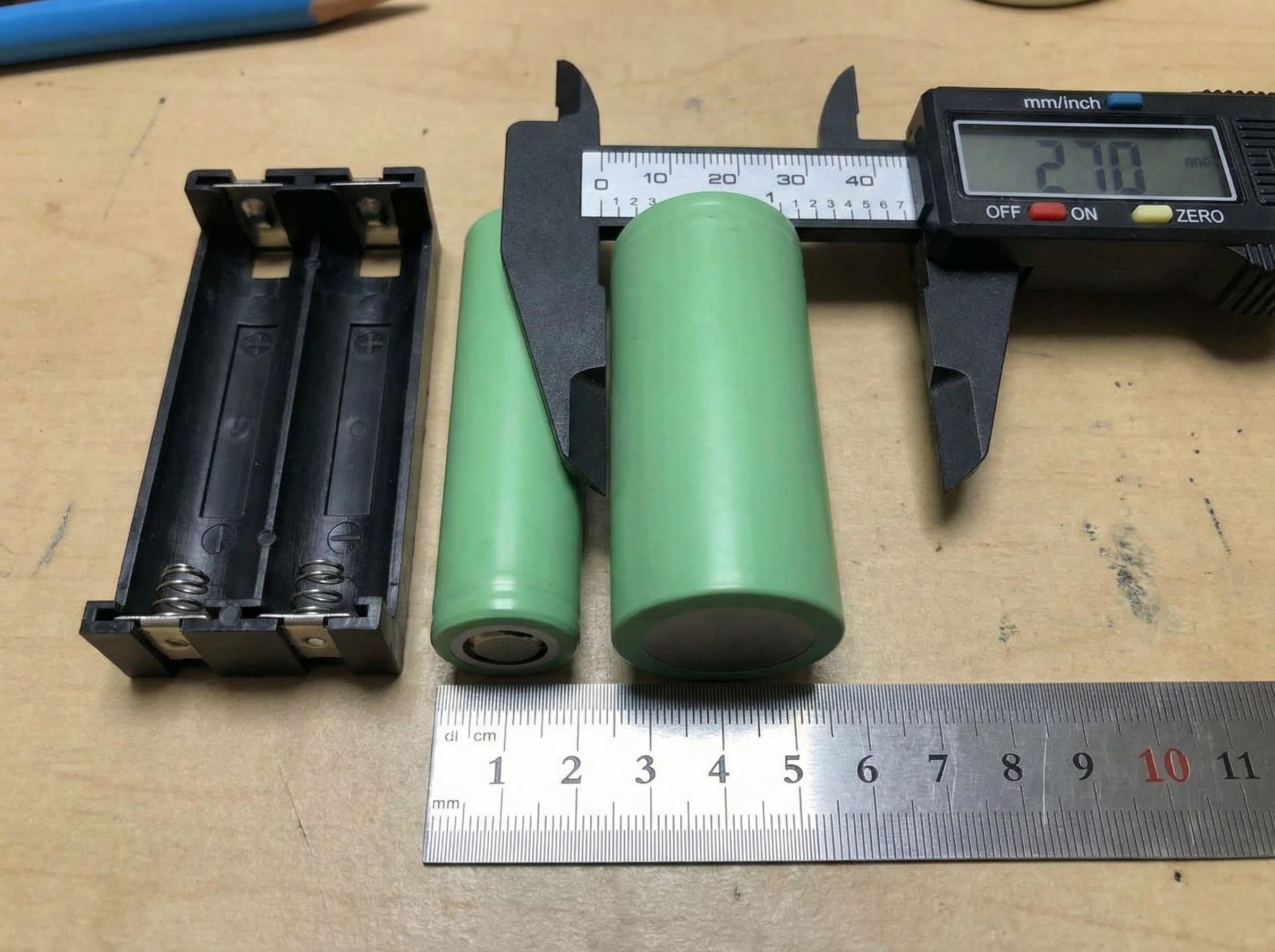 Size Comparison: 21700 vs 18650 Battery A 21700 cell next to an 18650 cell showing the size difference