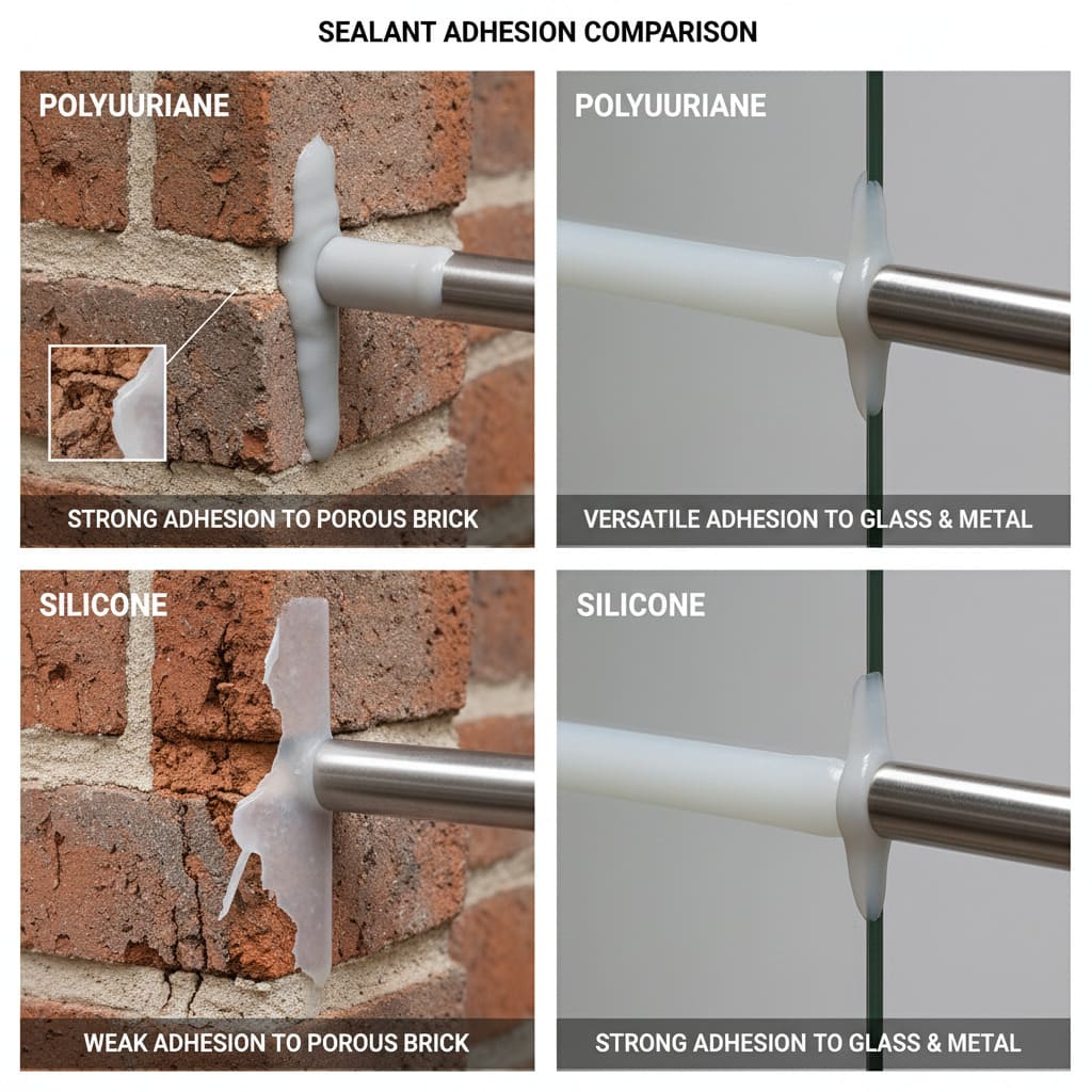 A sealant firmly bonded to a brick wall