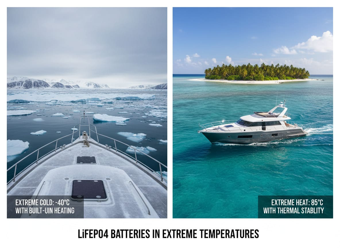 A boat in an icy environment and one in a tropical one