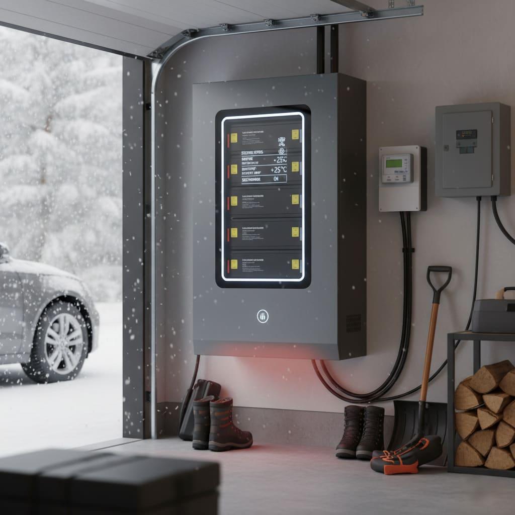An RV in a snowy landscape with solar panels