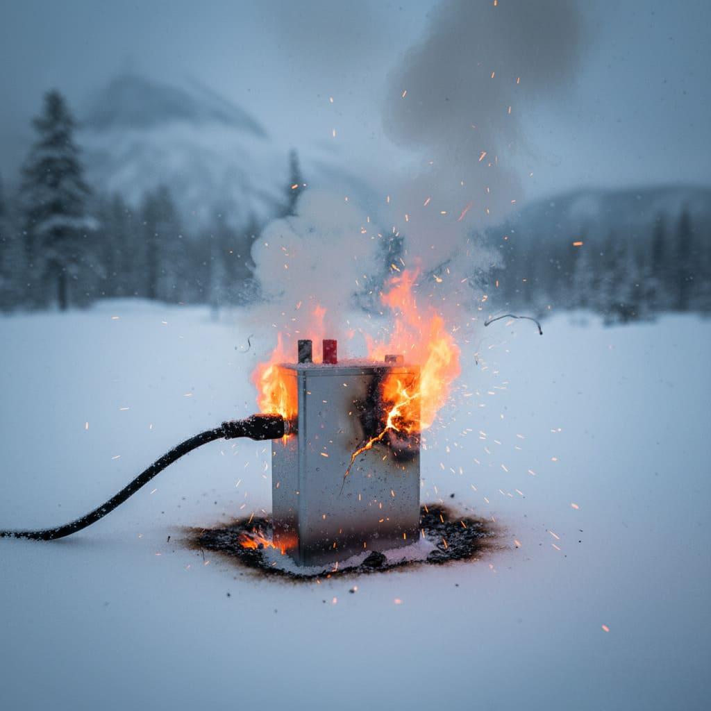 A diagram showing lithium plating on a battery anode, with a warning sign