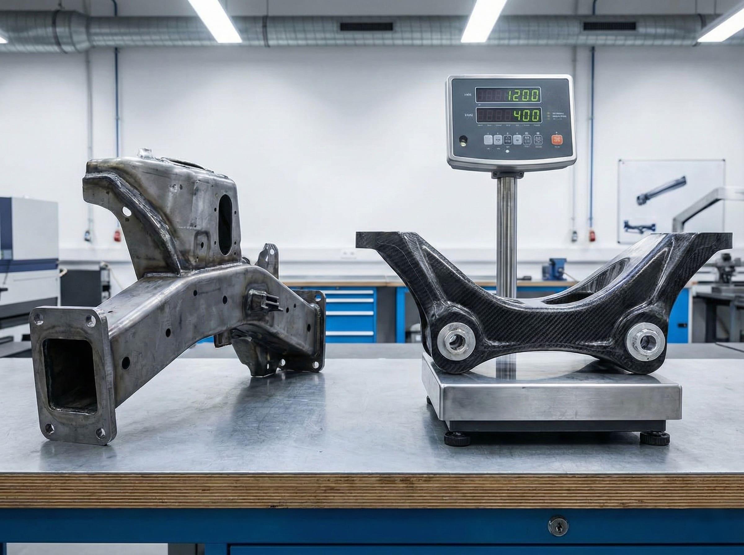 A graphic illustrating a scale balancing EV weight against driving range