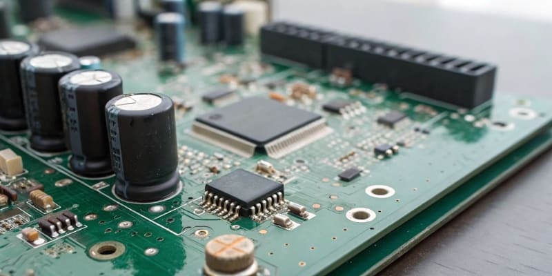 A close-up shot of a Battery Management System (BMS) circuit board