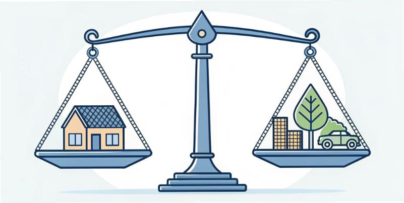 A balance scale weighing initial cost against long-term savings