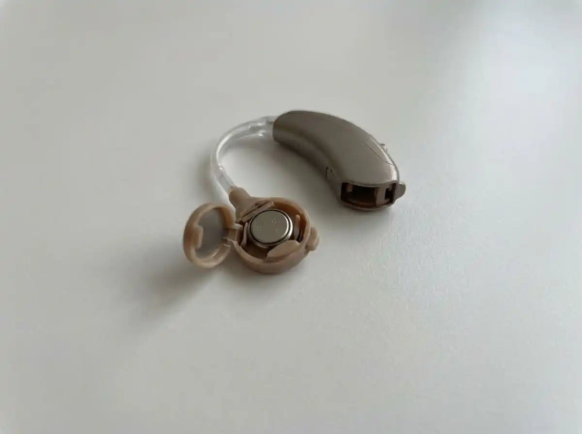 Traveling with Medical Device Batteries A picture of a hearing aid and its small coin cell battery next to a travel document