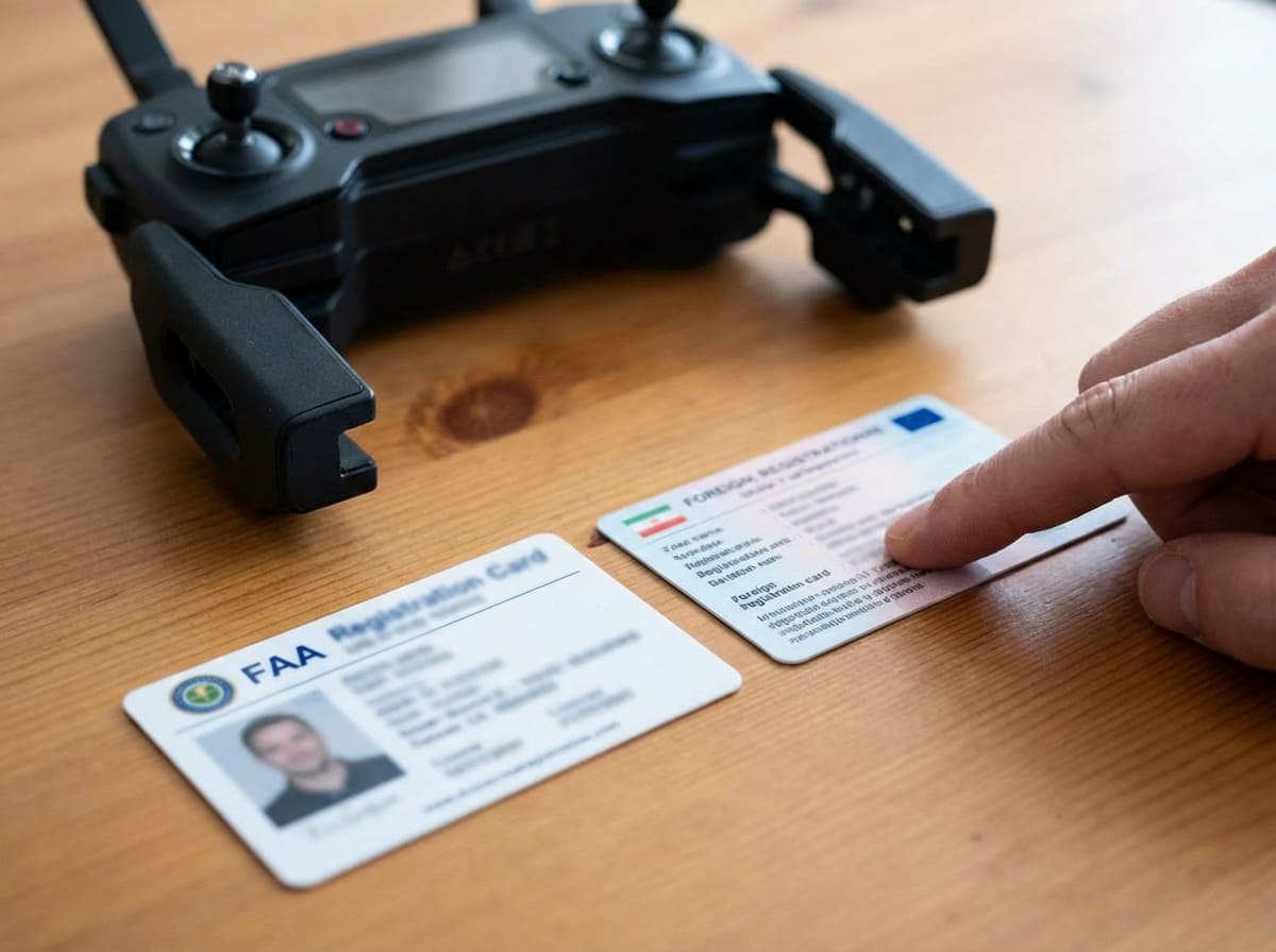 Drone Registration for Foreign Operators in the USA A tourist with a backpack and a drone looking at a map of the US