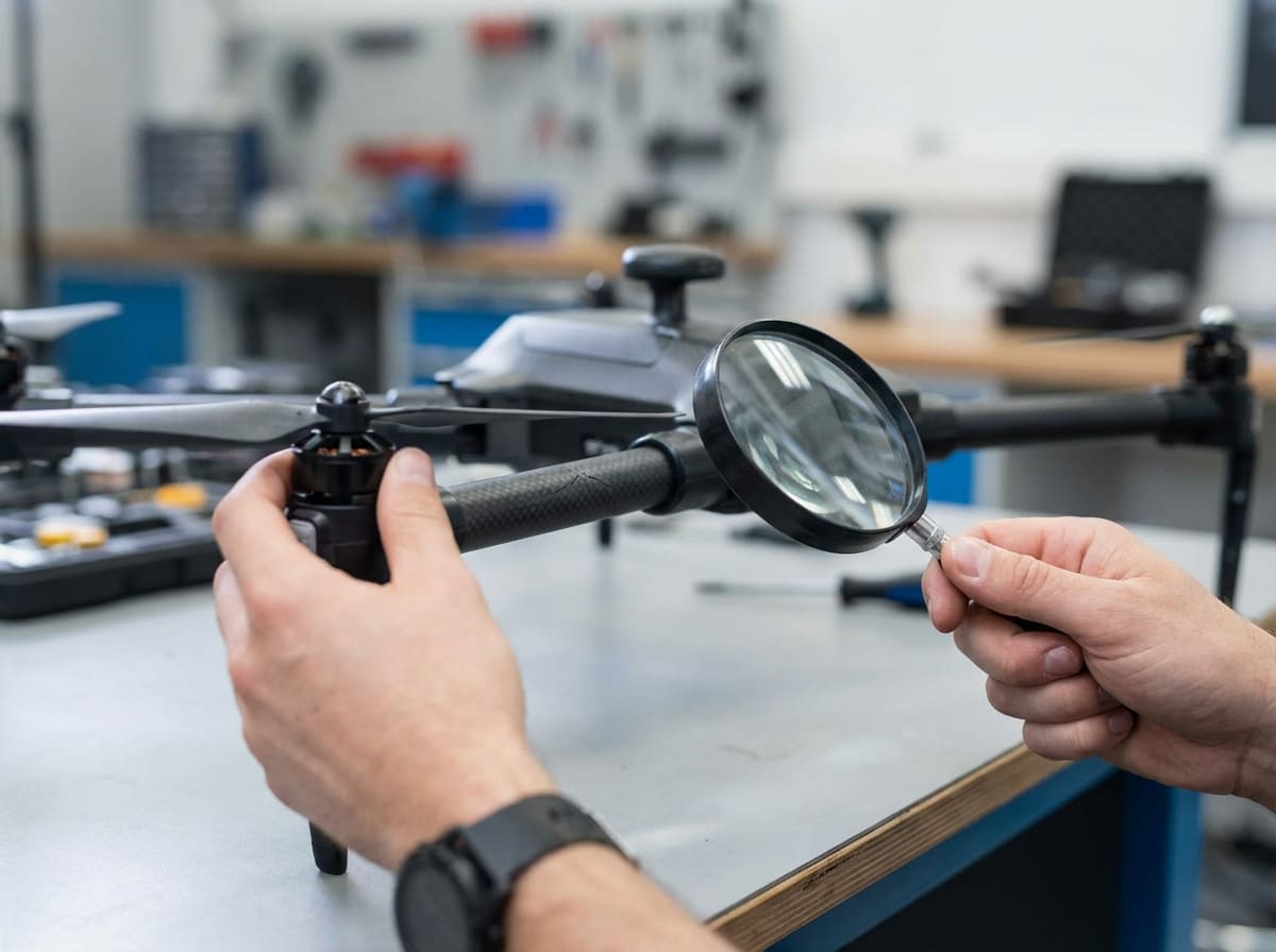 Drone propeller inspection with magnifying glass